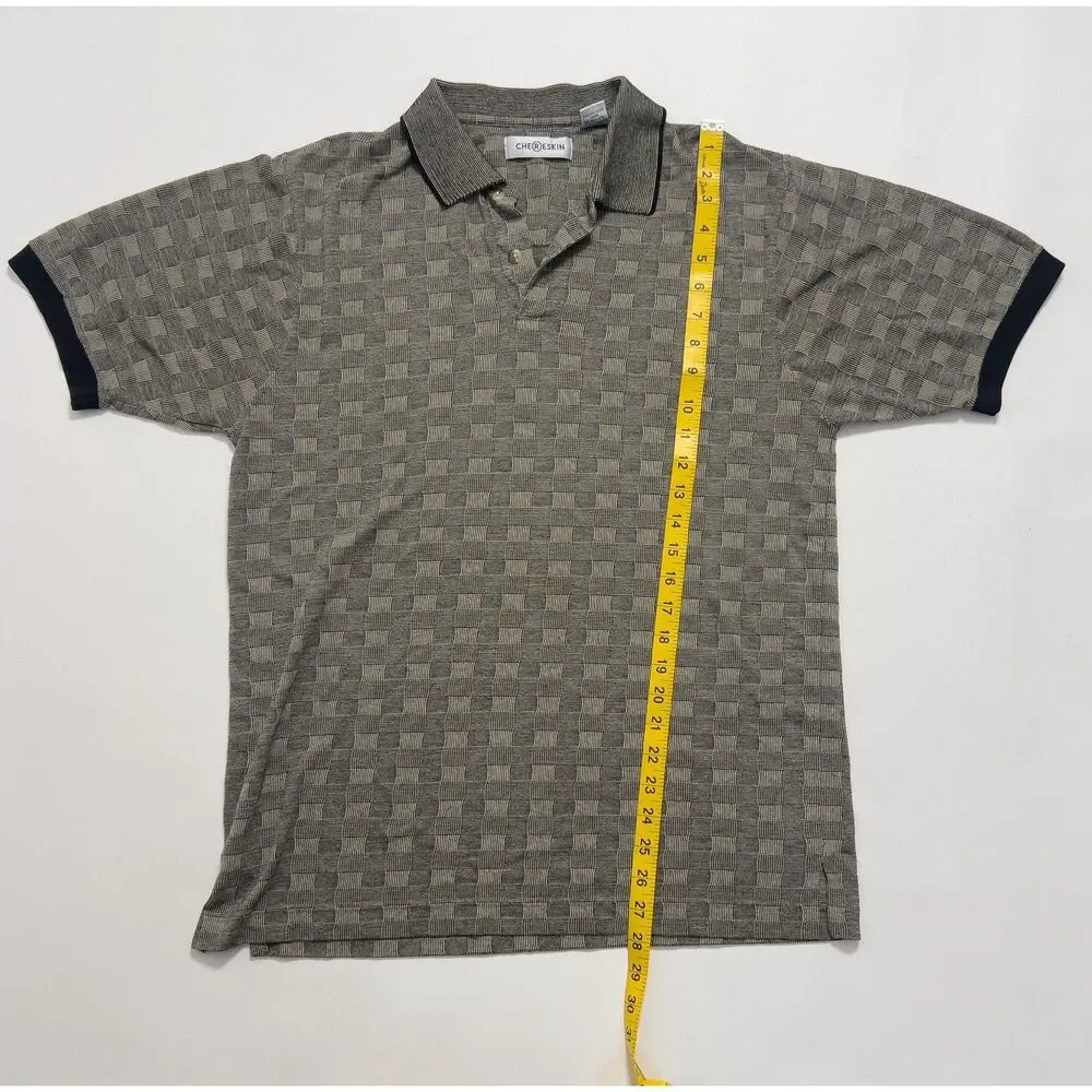 Vintage Chereskin Men’s Small Grey Black Geometric Textured Knit Polo Shirt